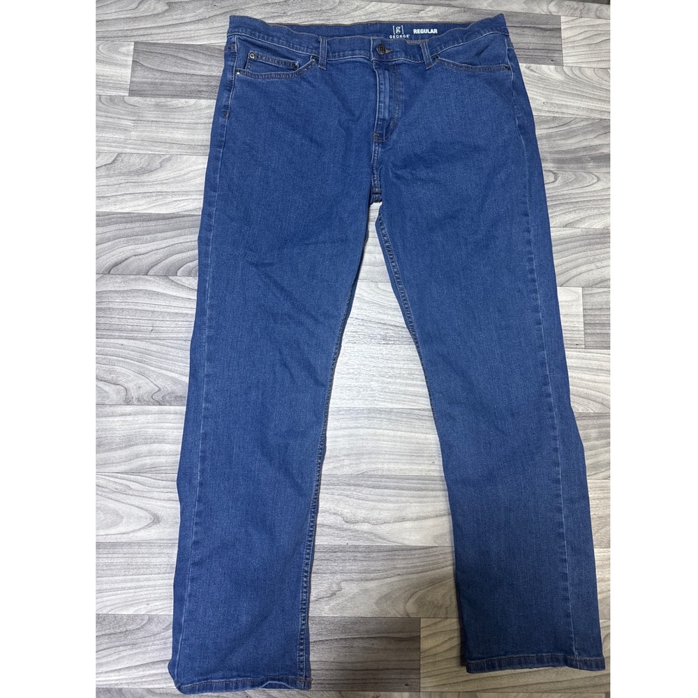 George Regular Fit Mens Jeans 35x32 Medium Wash Blue Stretch Denim Pants